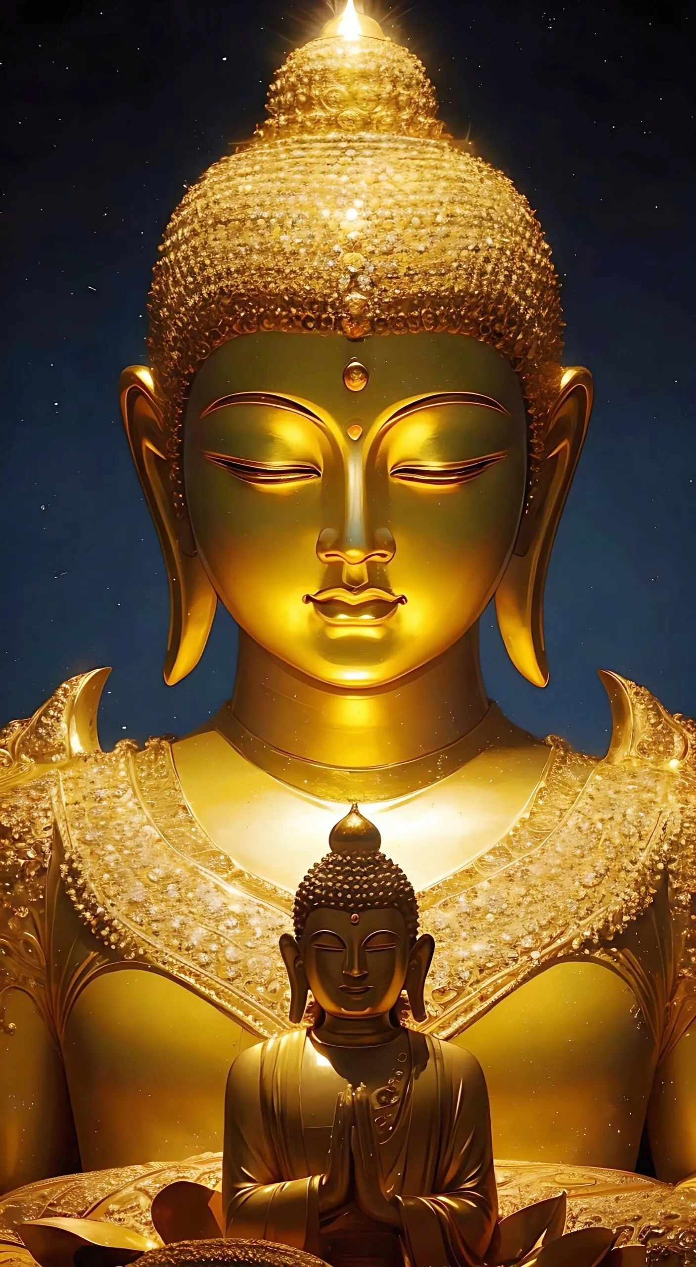 Golden Buddha statue radiating peaceful energy