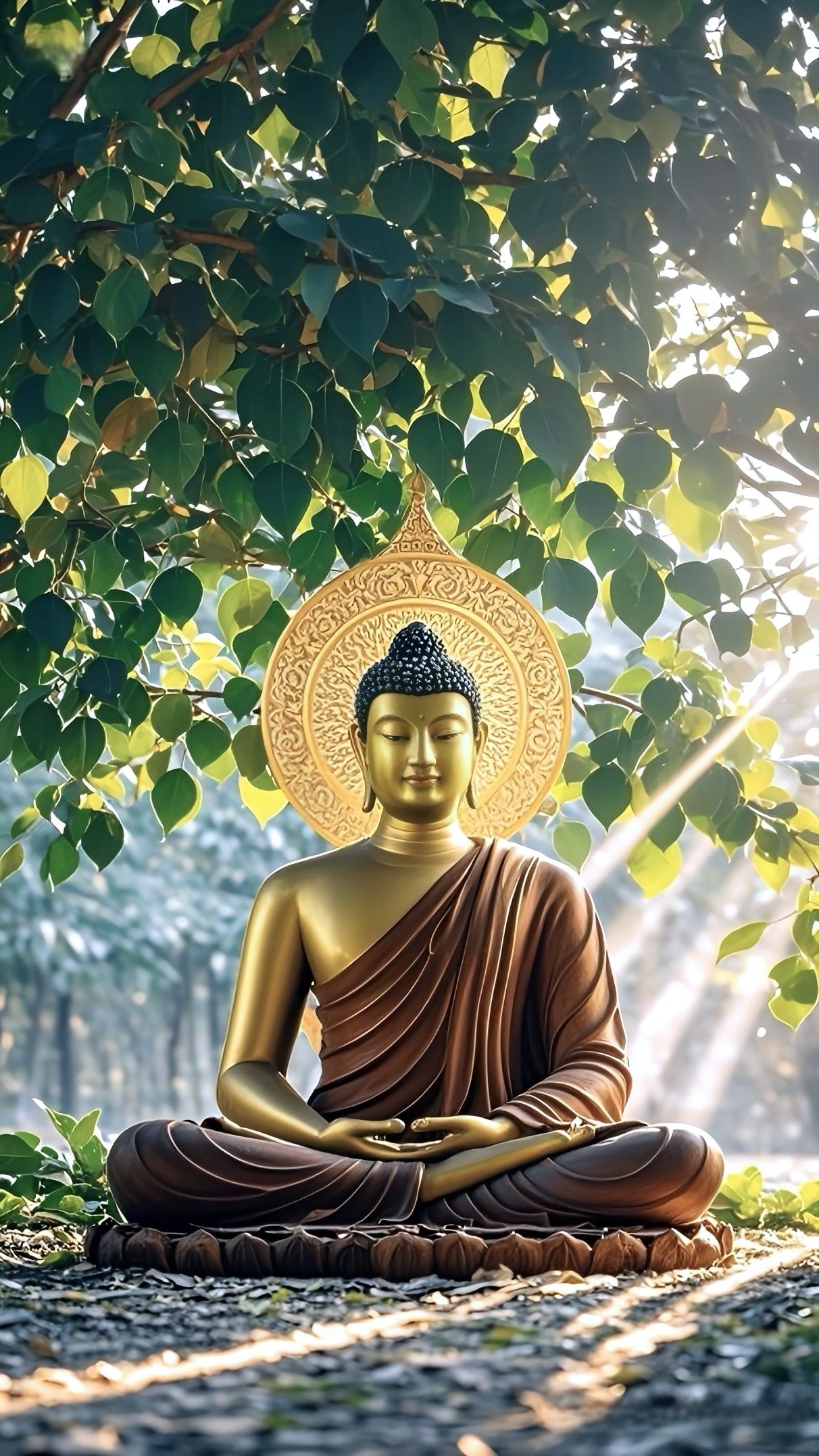 Buddha meditating under Bodhi Tree