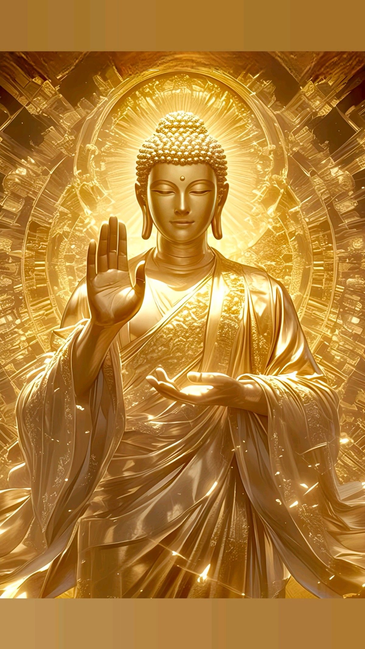 Golden Buddha radiating peace and wisdom