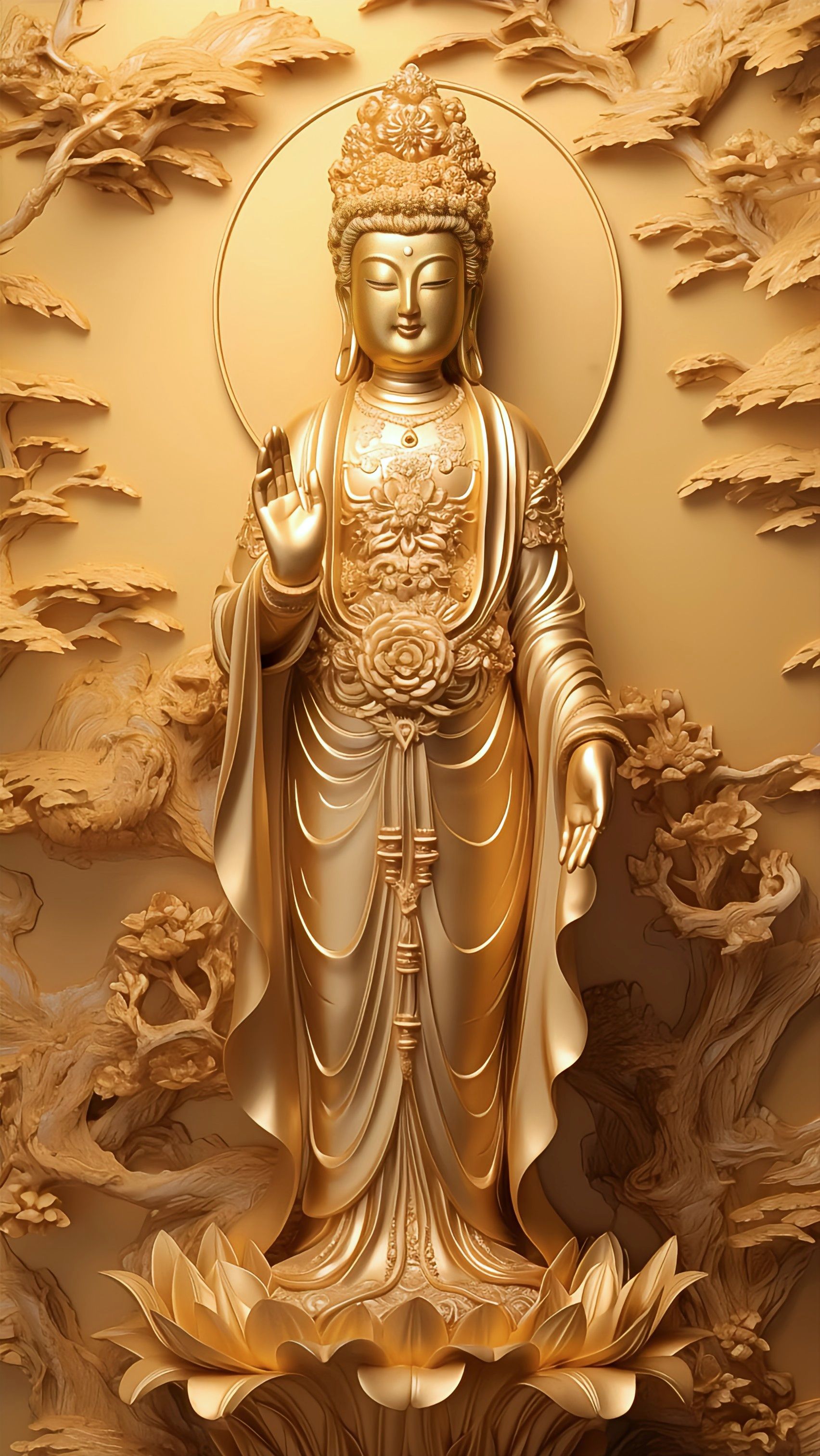Golden Buddha statue on lotus flower