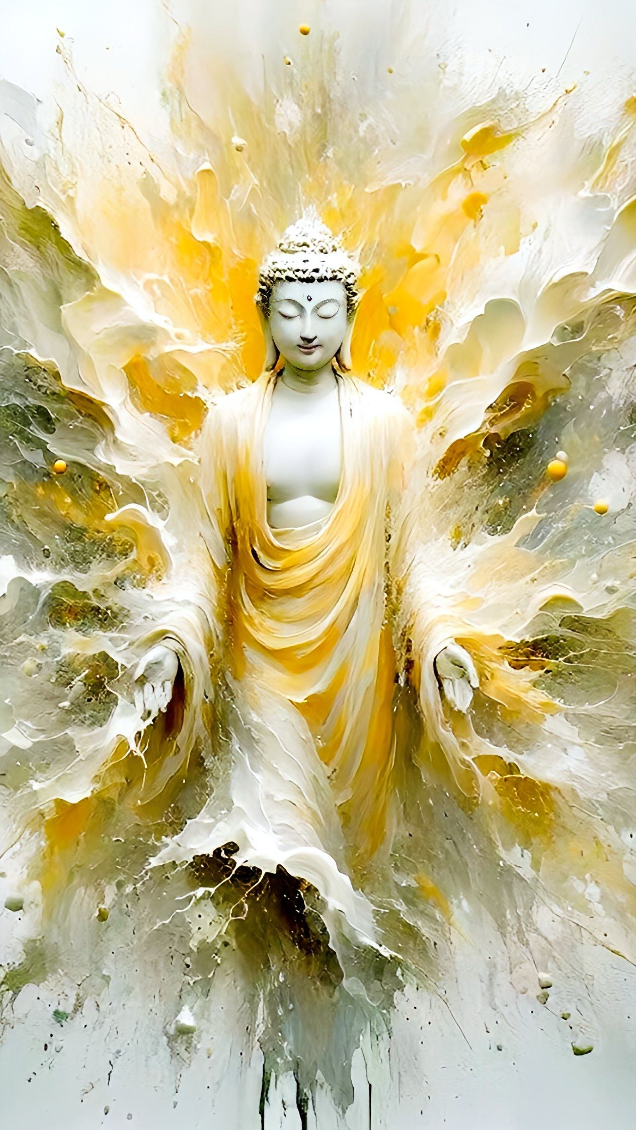 Buddha meditating with golden aura