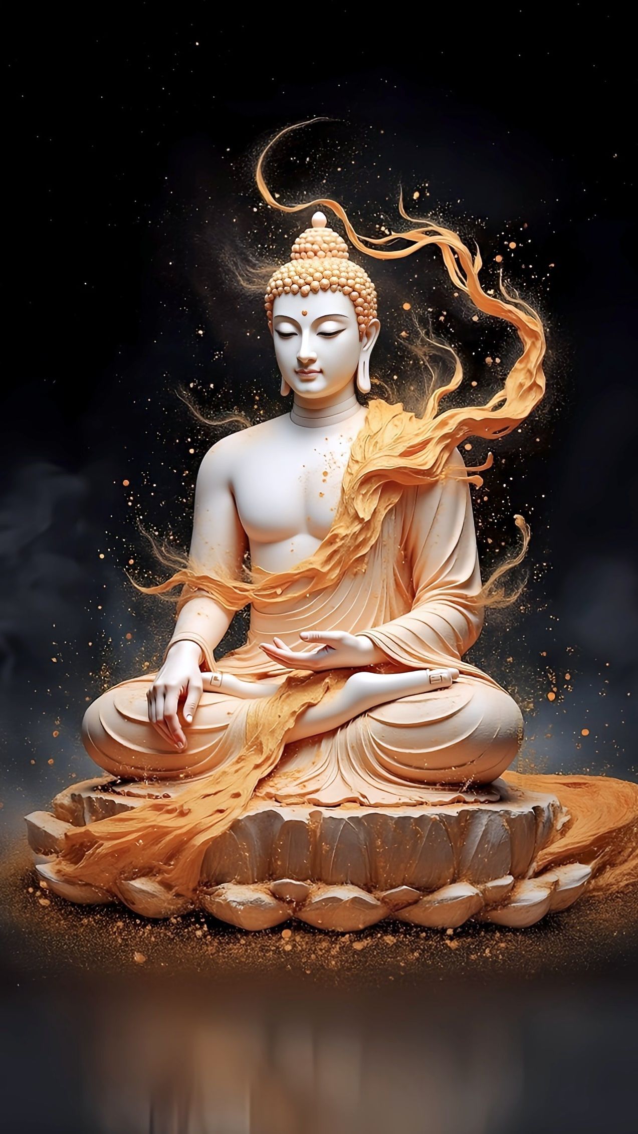 Buddha in meditative pose with golden aura