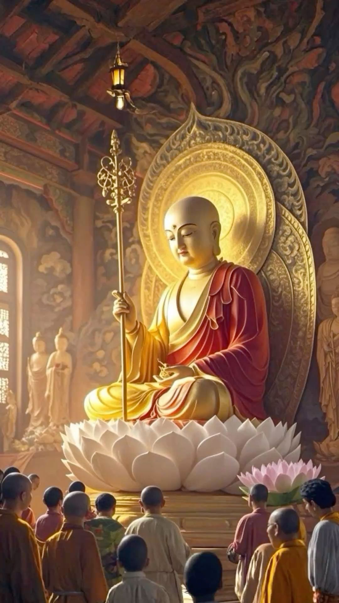 Buddha seated in a golden lotus