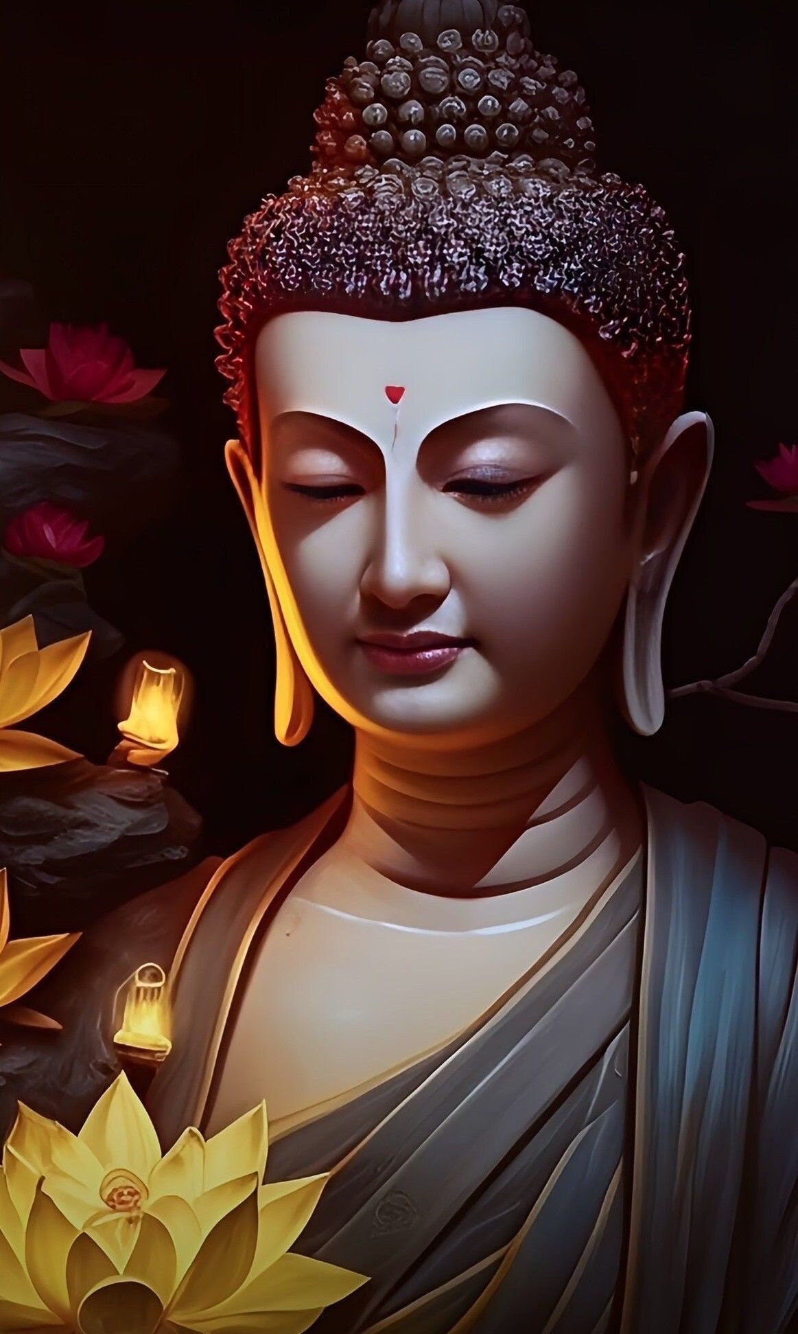 Buddha in peaceful meditation with lotus