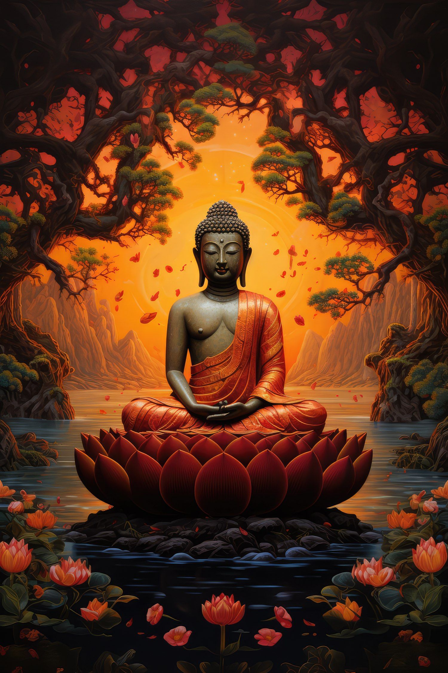 Buddha meditating on a lotus flower