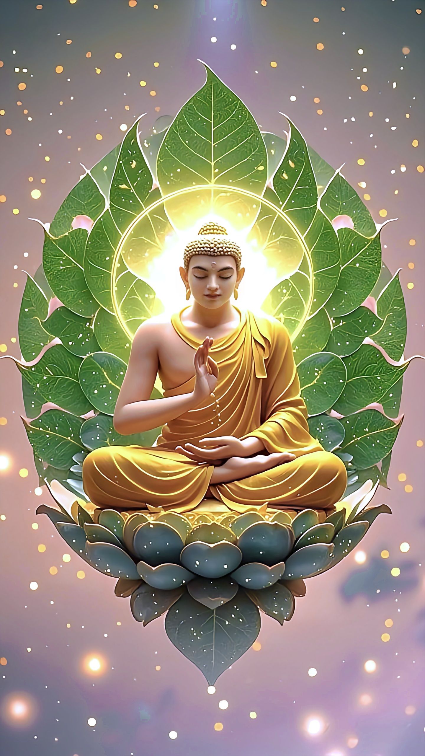 Buddha meditating on lotus flower