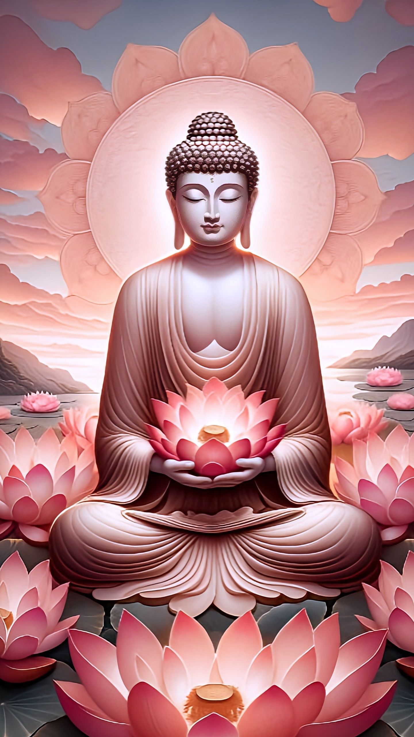 Buddha meditating on a lotus flower