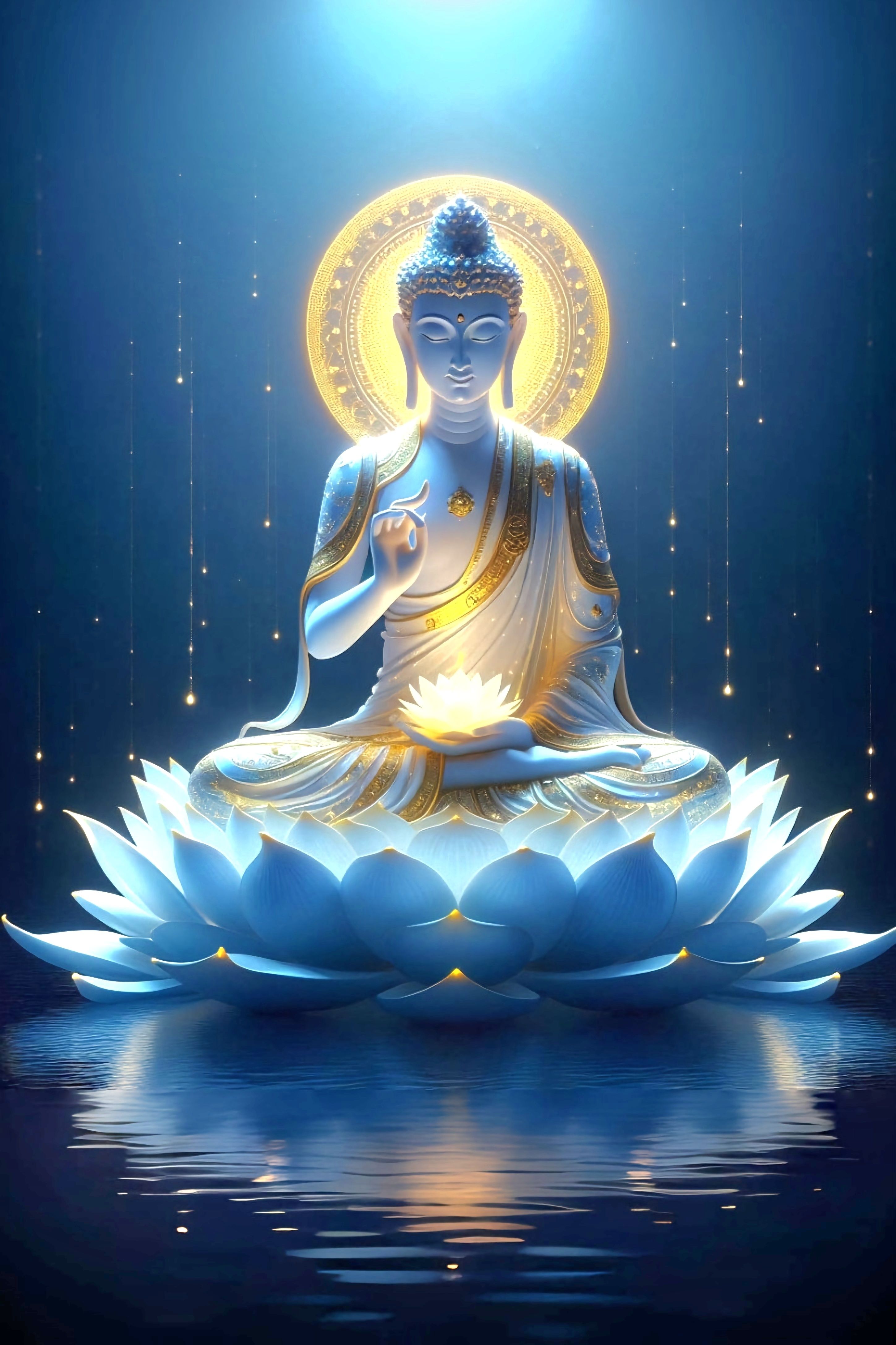 Buddha meditating on a lotus flower