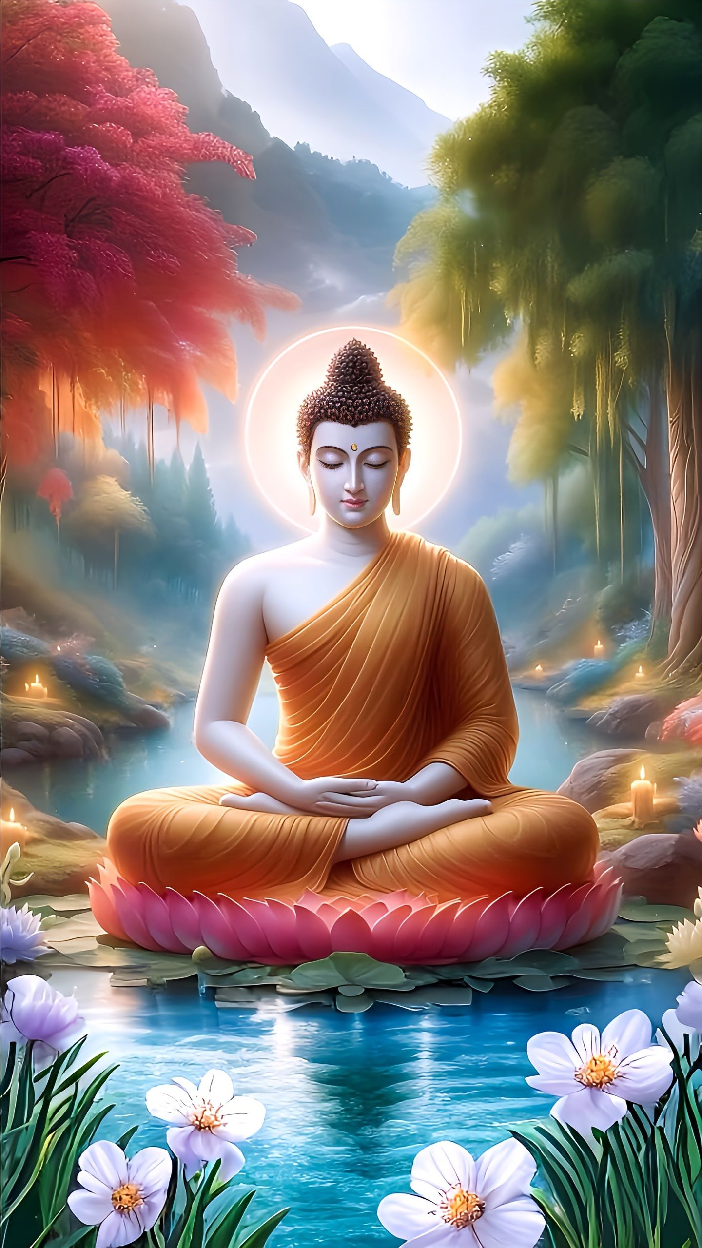 Buddha meditating on a lotus flower