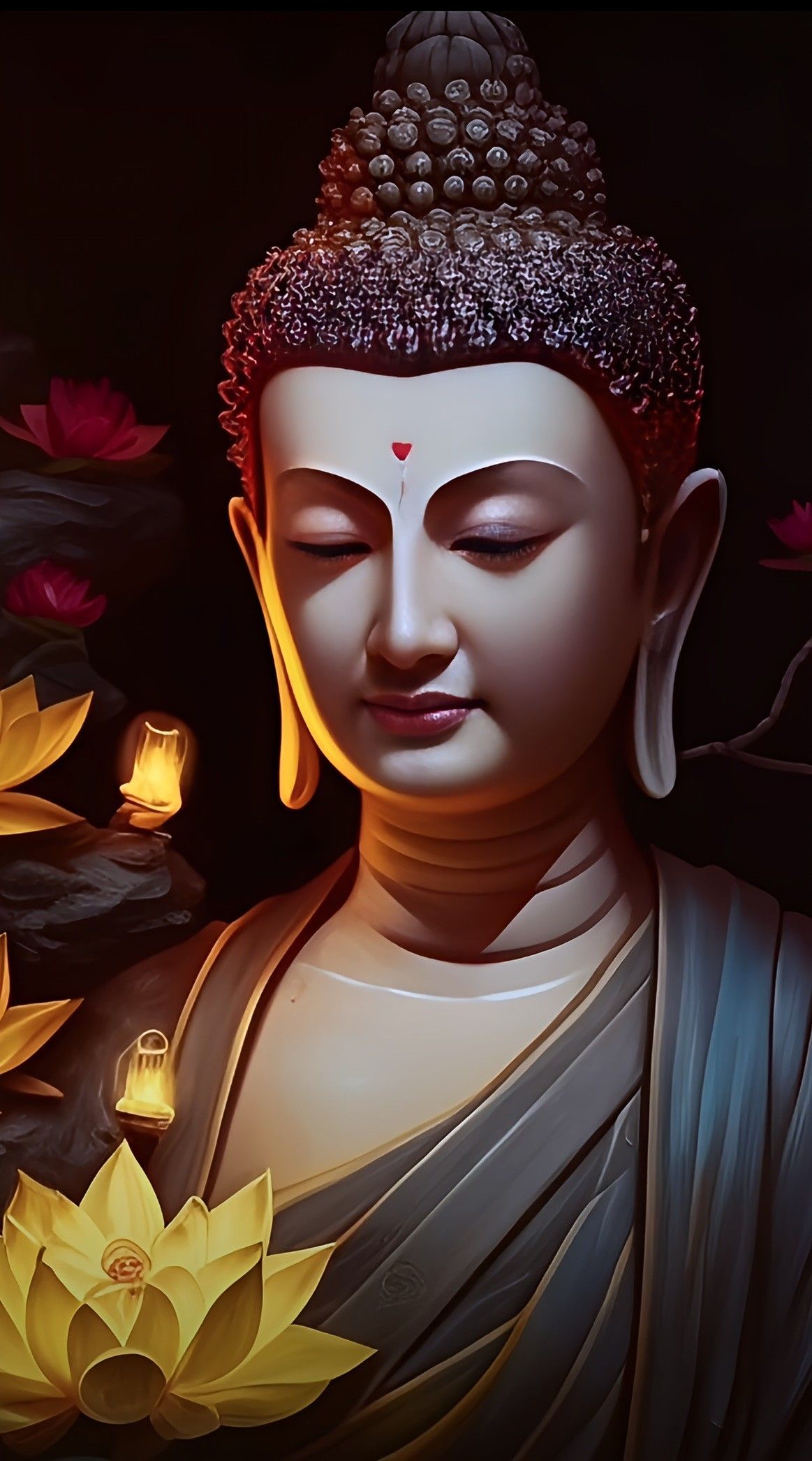 Buddha with lotus flowers, peaceful image
