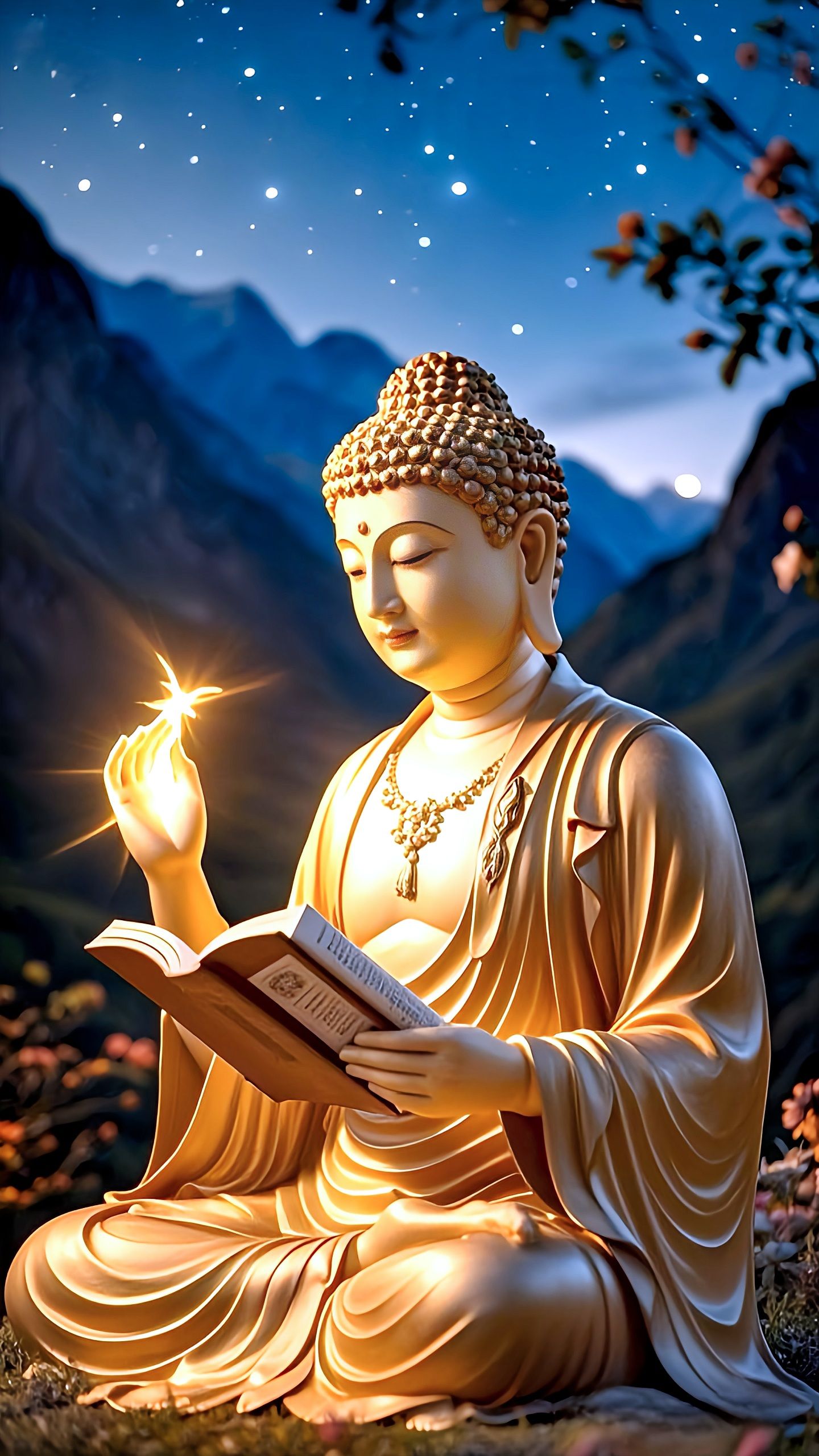 Buddha holding light and scripture