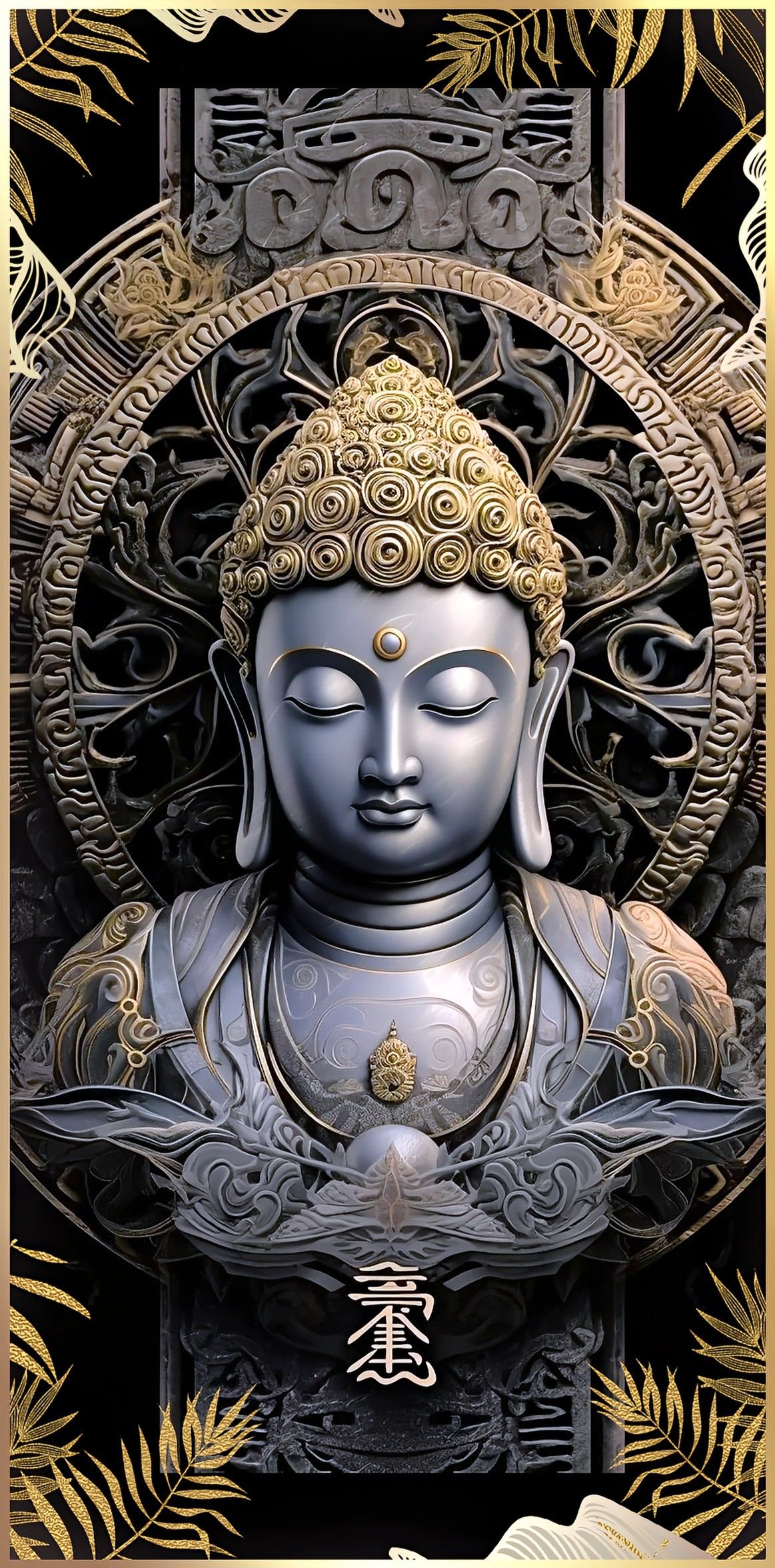 Buddha’s serene face radiates peaceful energy.