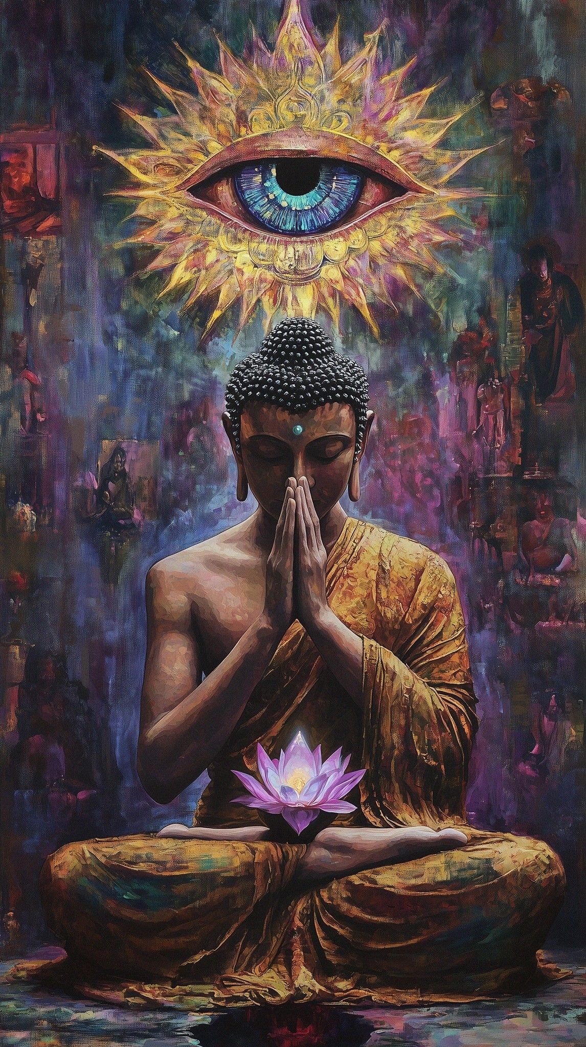 Buddha meditating on a lotus flower