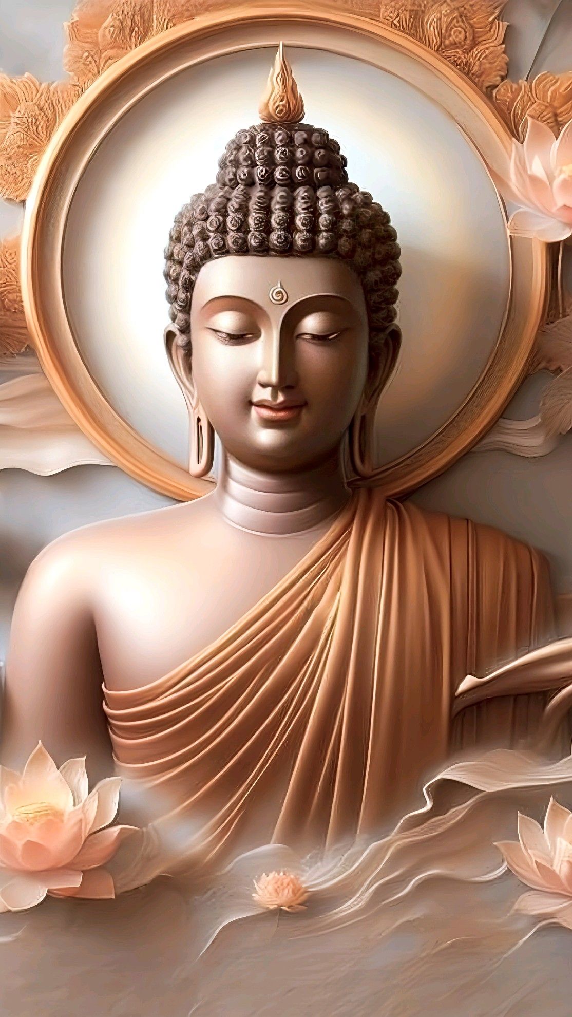 Peaceful Buddha portrait with lotus flowers