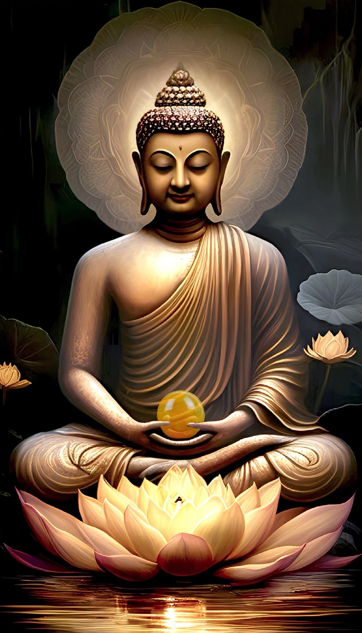 Buddha meditating on a lotus flower