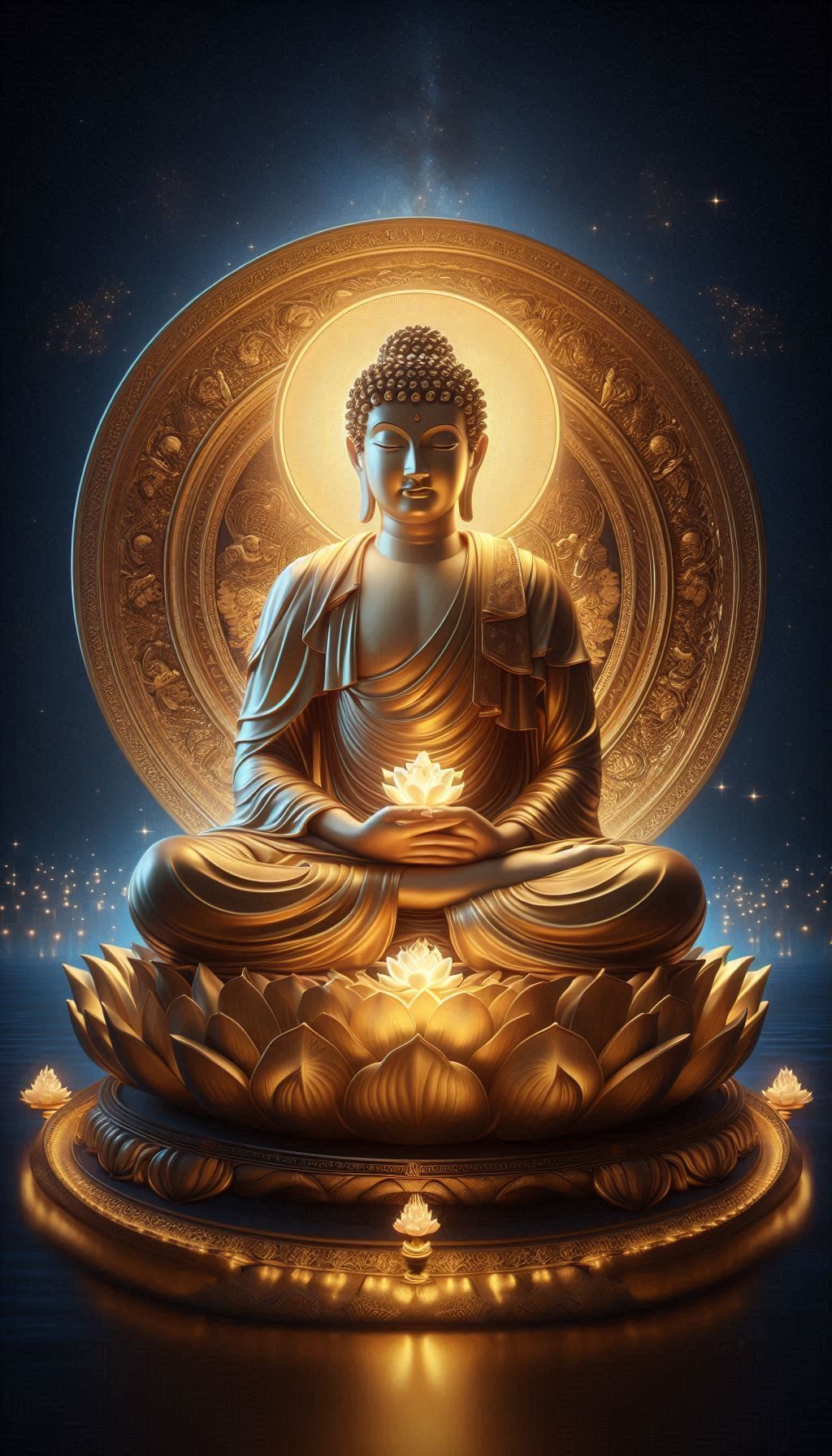 Buddha meditating on lotus flower
