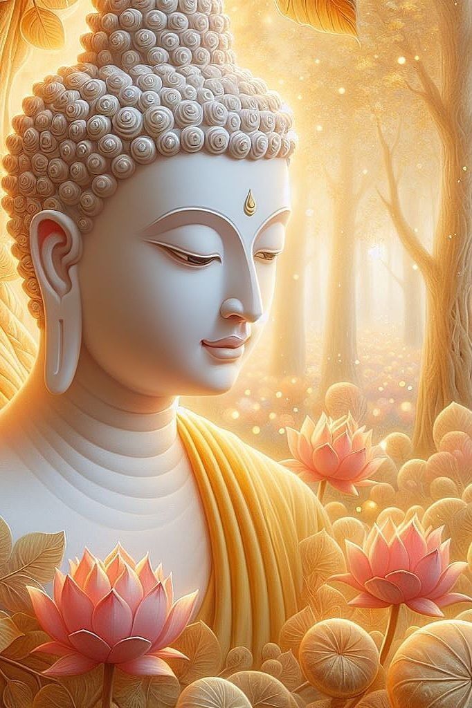 Serene Buddha with lotus flowers