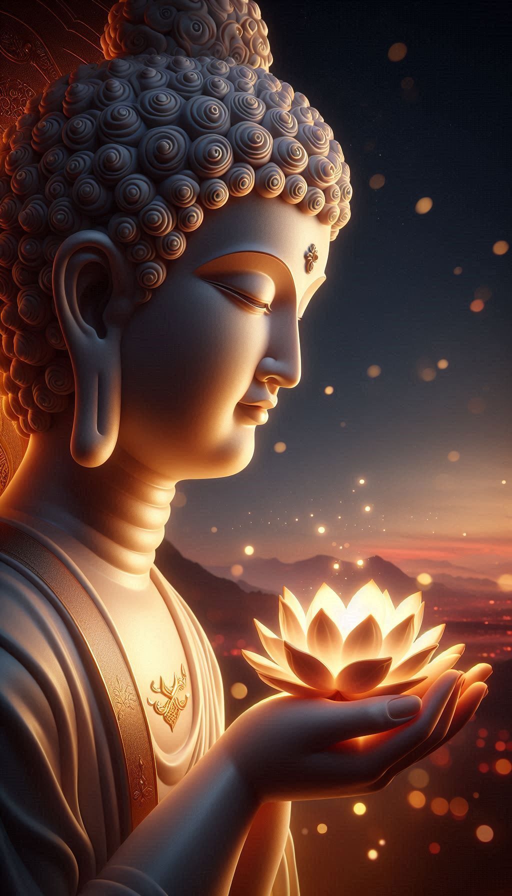 Buddha holding a glowing lotus flower