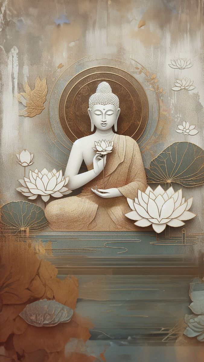 Buddha meditating amongst lotus blossoms