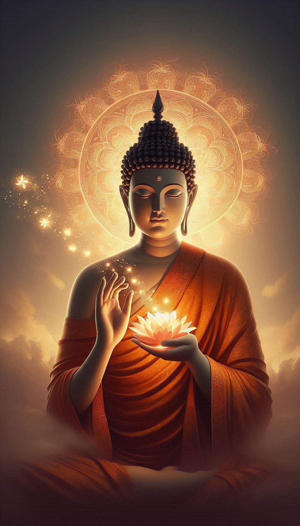 Buddha meditating with a lotus flower