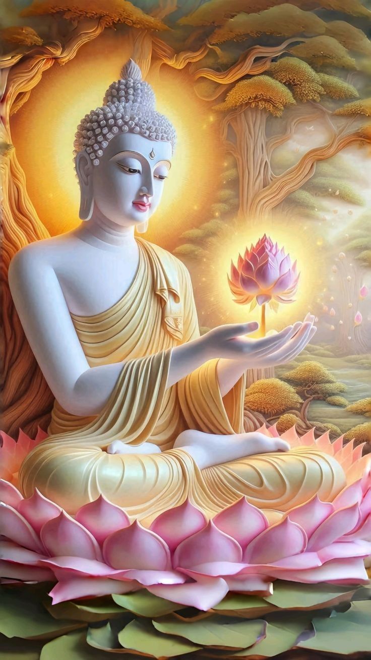 Buddha with lotus flower in meditation.