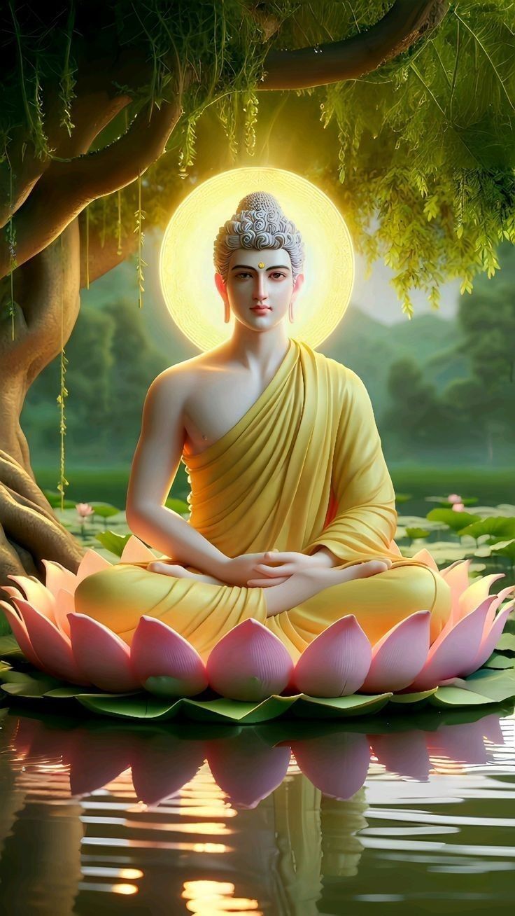 Buddha meditating on a lotus flower