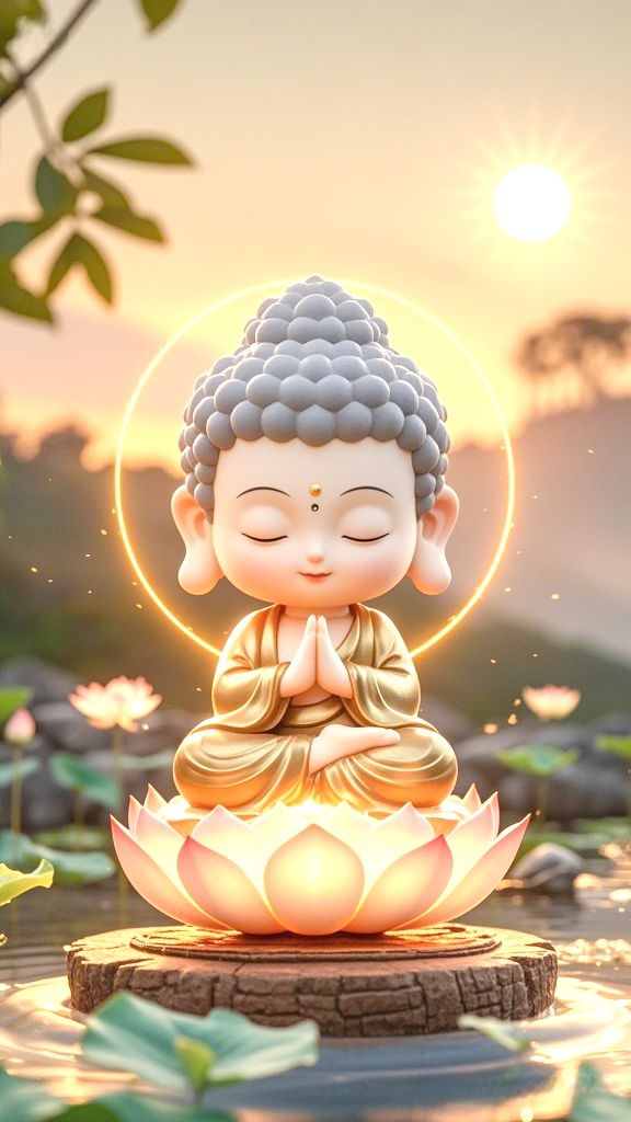 Buddha meditating on lotus flower