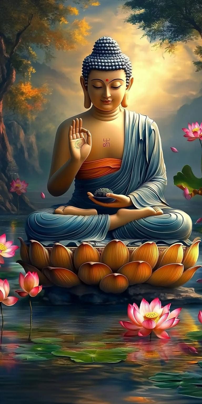 Buddha meditating on a lotus flower