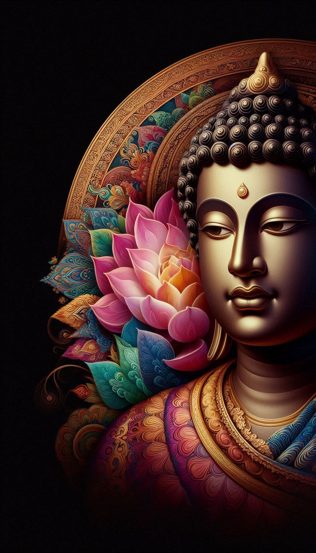 Buddha with vibrant lotus flower portrait