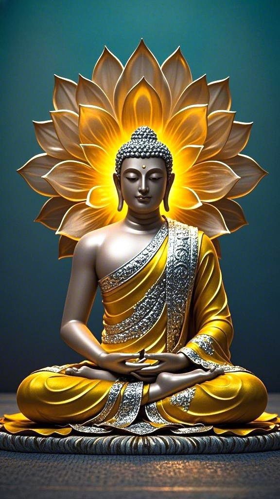 Buddha meditating within lotus blossom