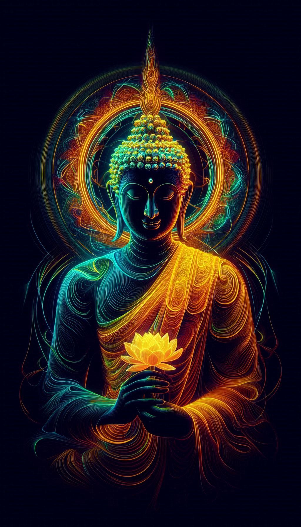 Buddha meditating with lotus flower