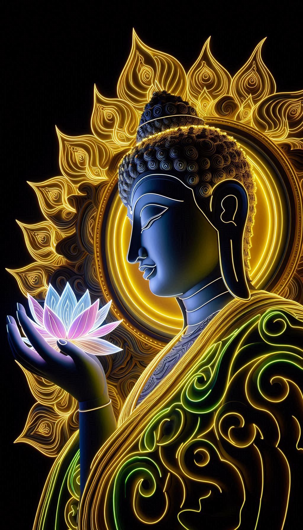 Buddha holding a glowing lotus flower