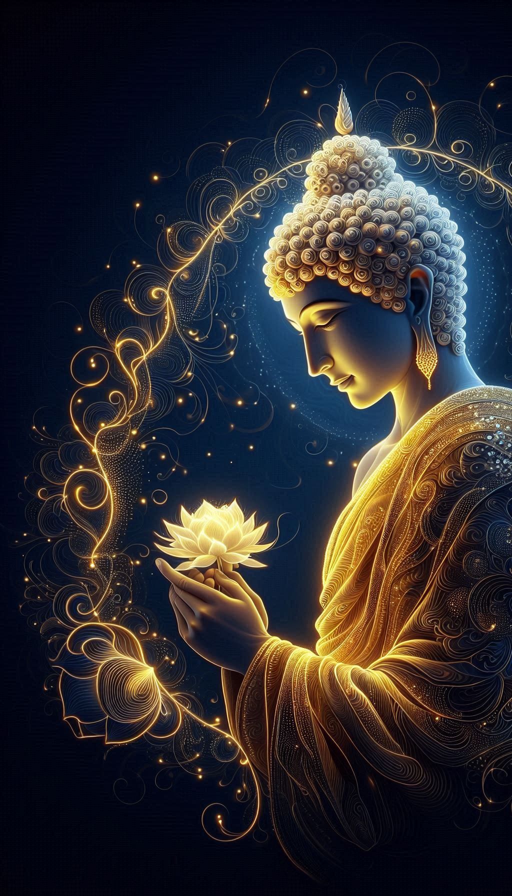 Buddha holding a luminous lotus flower