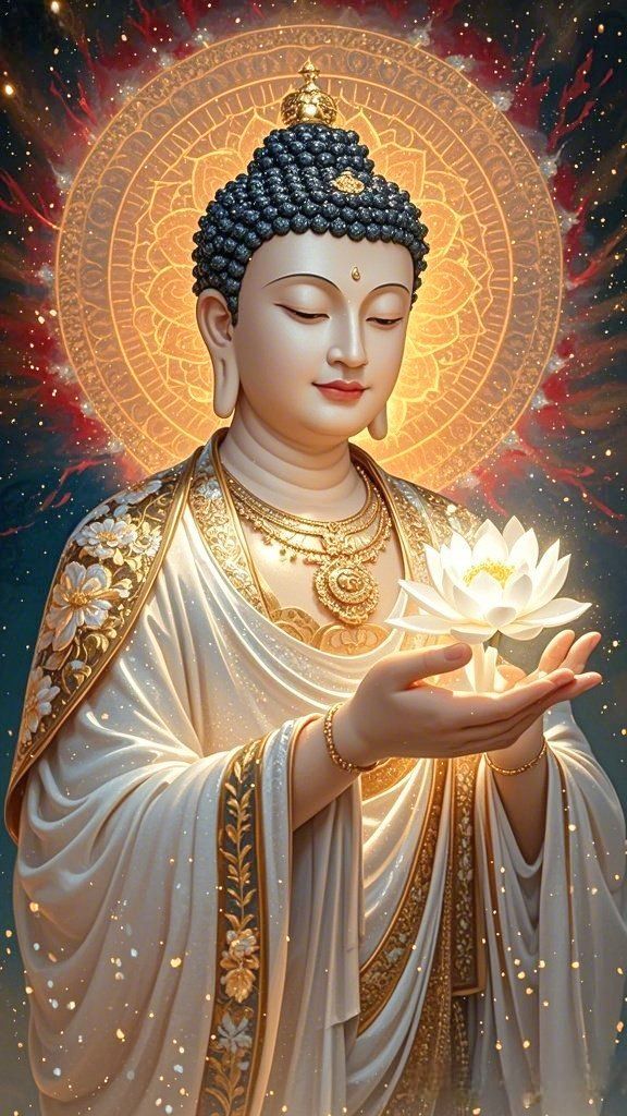 Buddha holding a luminous lotus flower