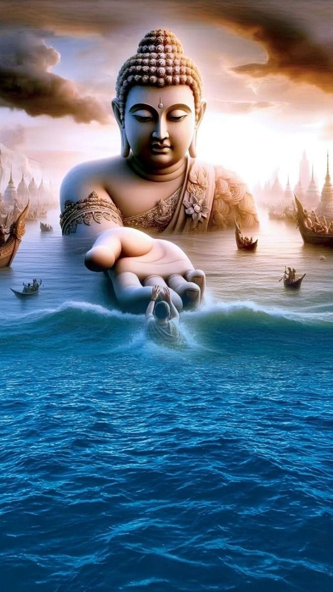 Buddha blessing over the ocean