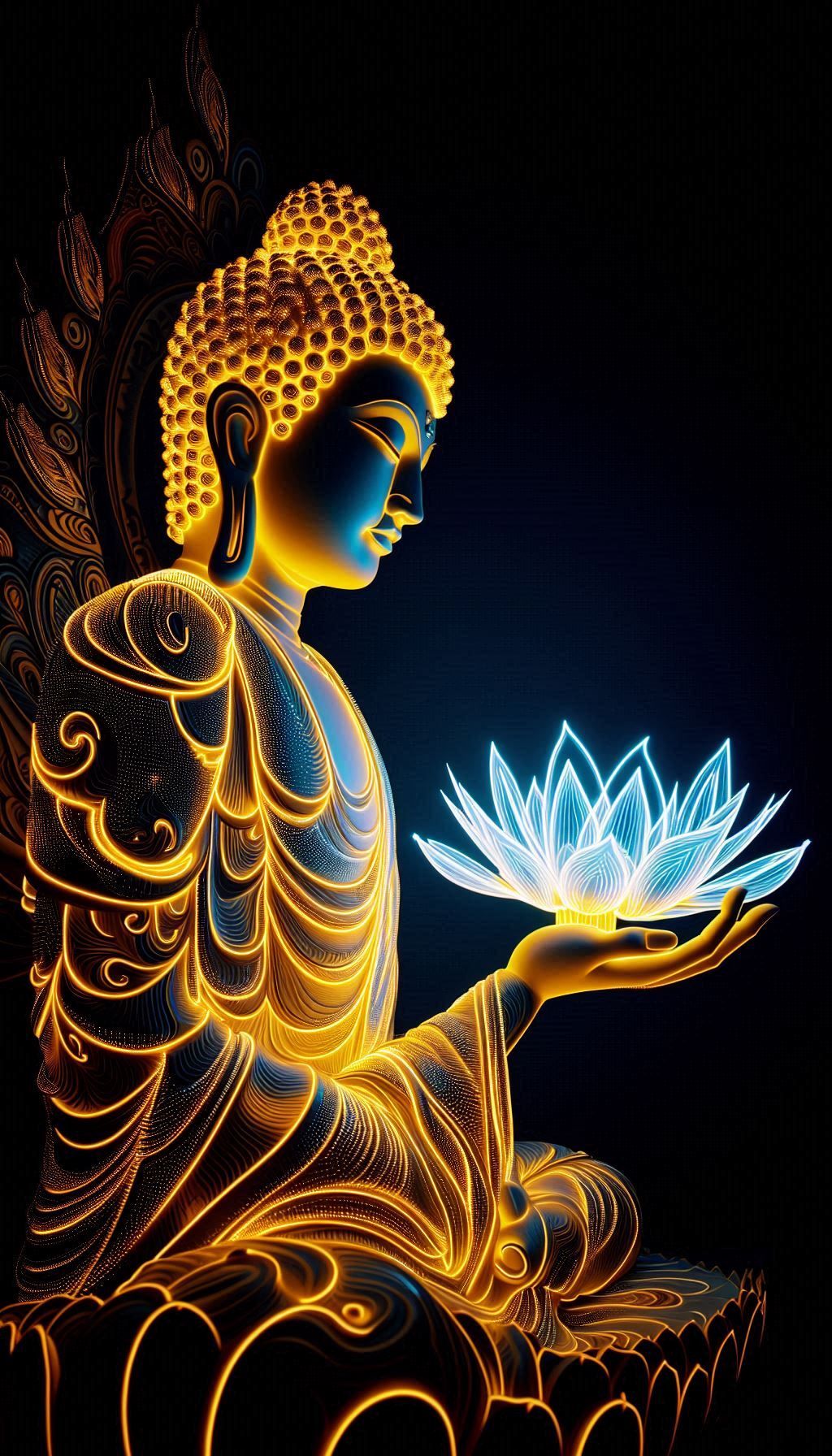 Golden Buddha holding a lotus flower