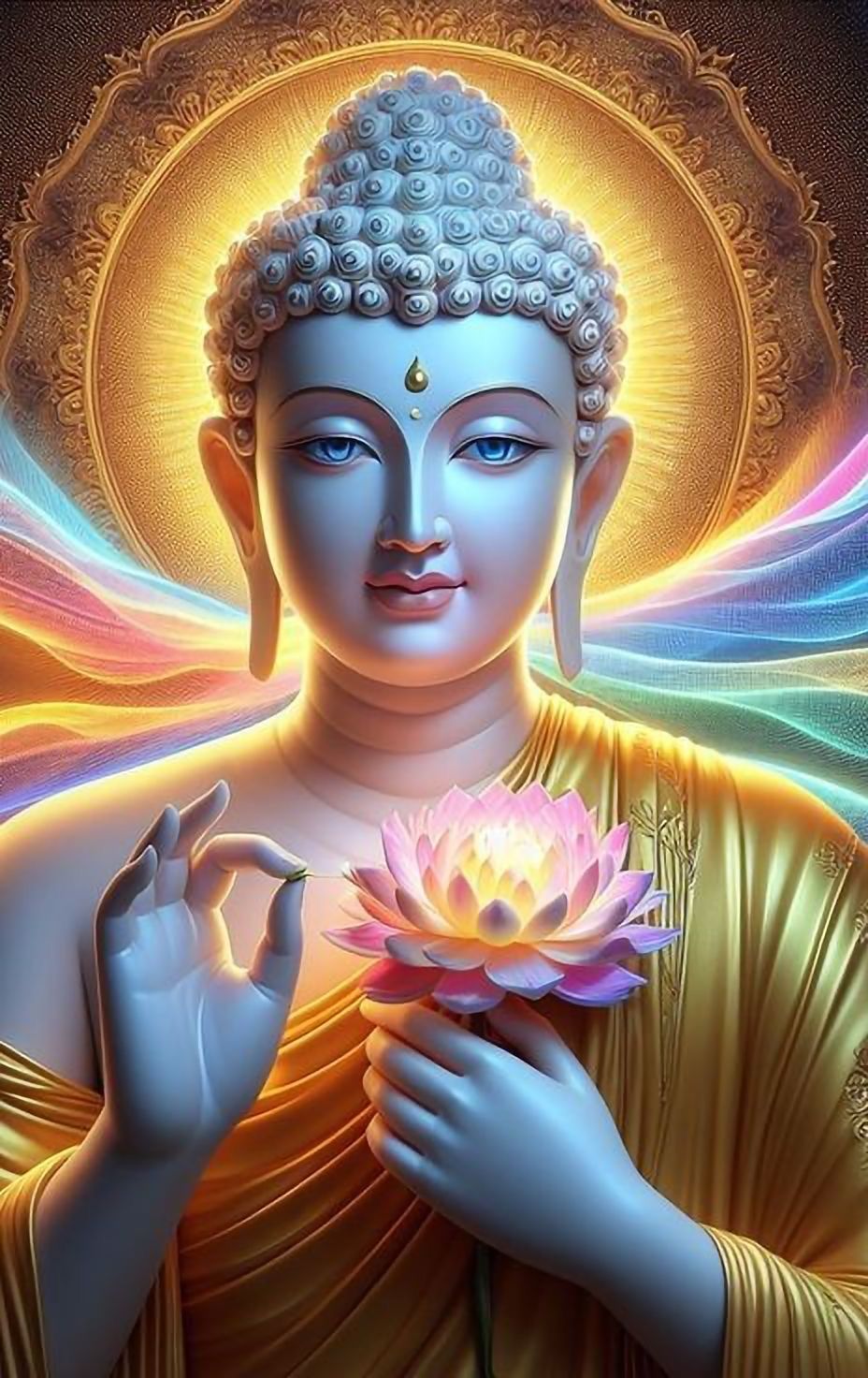 Buddha holding a lotus flower.