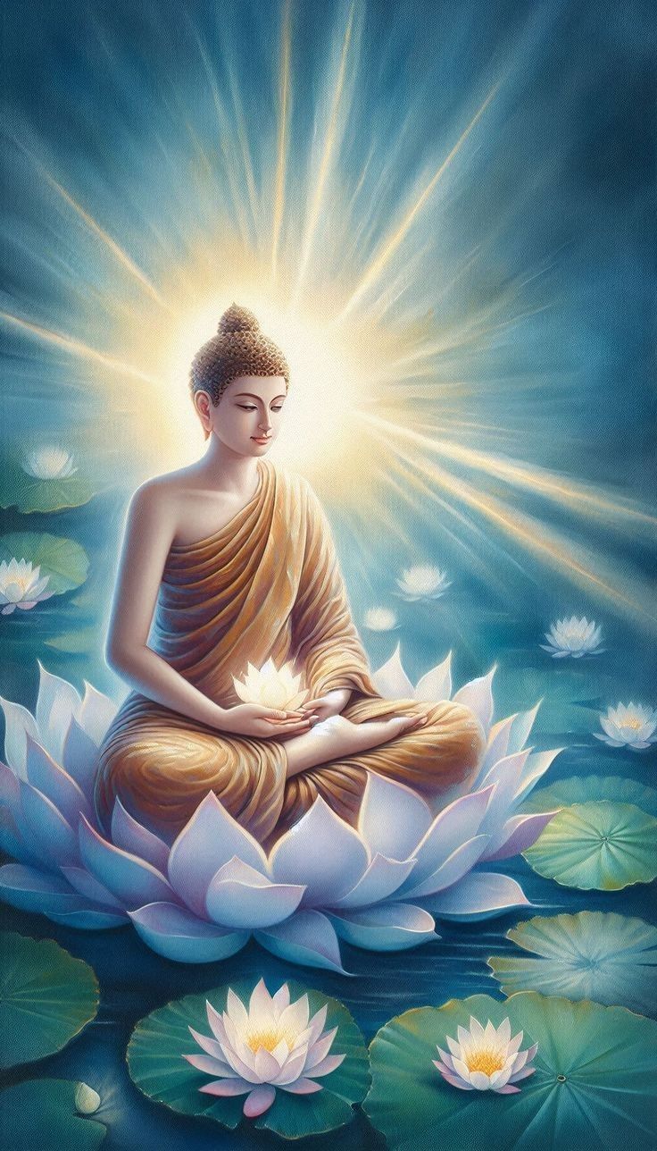 Buddha meditating on a lotus flower
