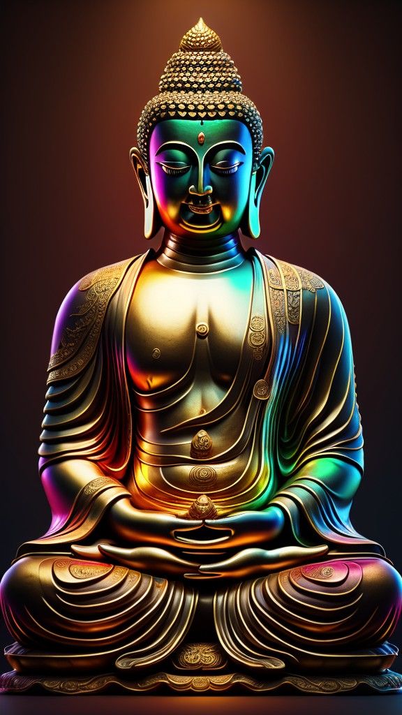 Colorful Buddha statue in meditation pose