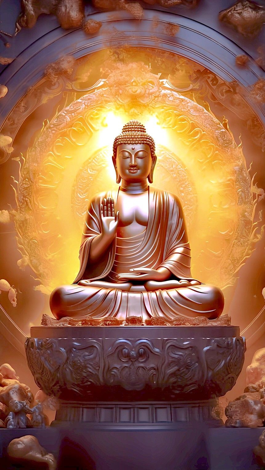 Golden Buddha in peaceful meditation pose.
