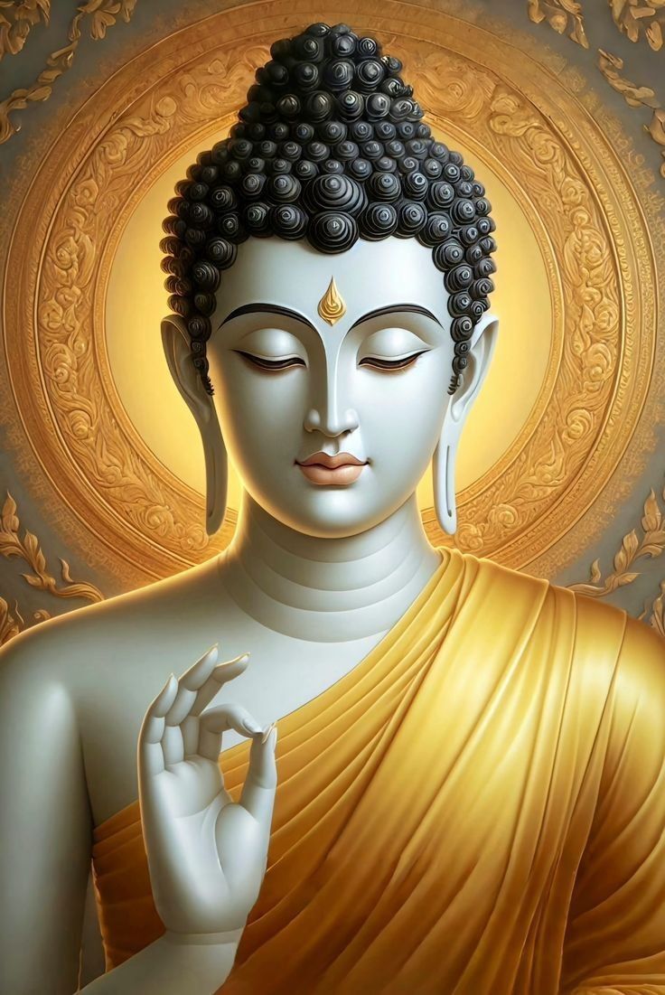 Peaceful Buddha portrait with golden halo