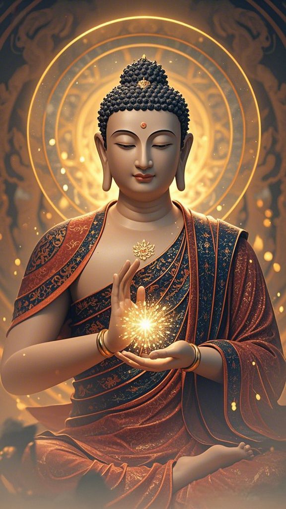Buddha in meditative pose with golden aura