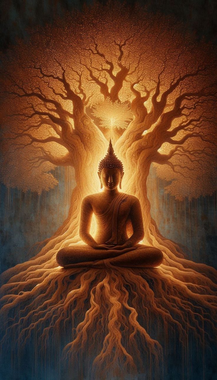 Buddha meditating under the Bodhi tree