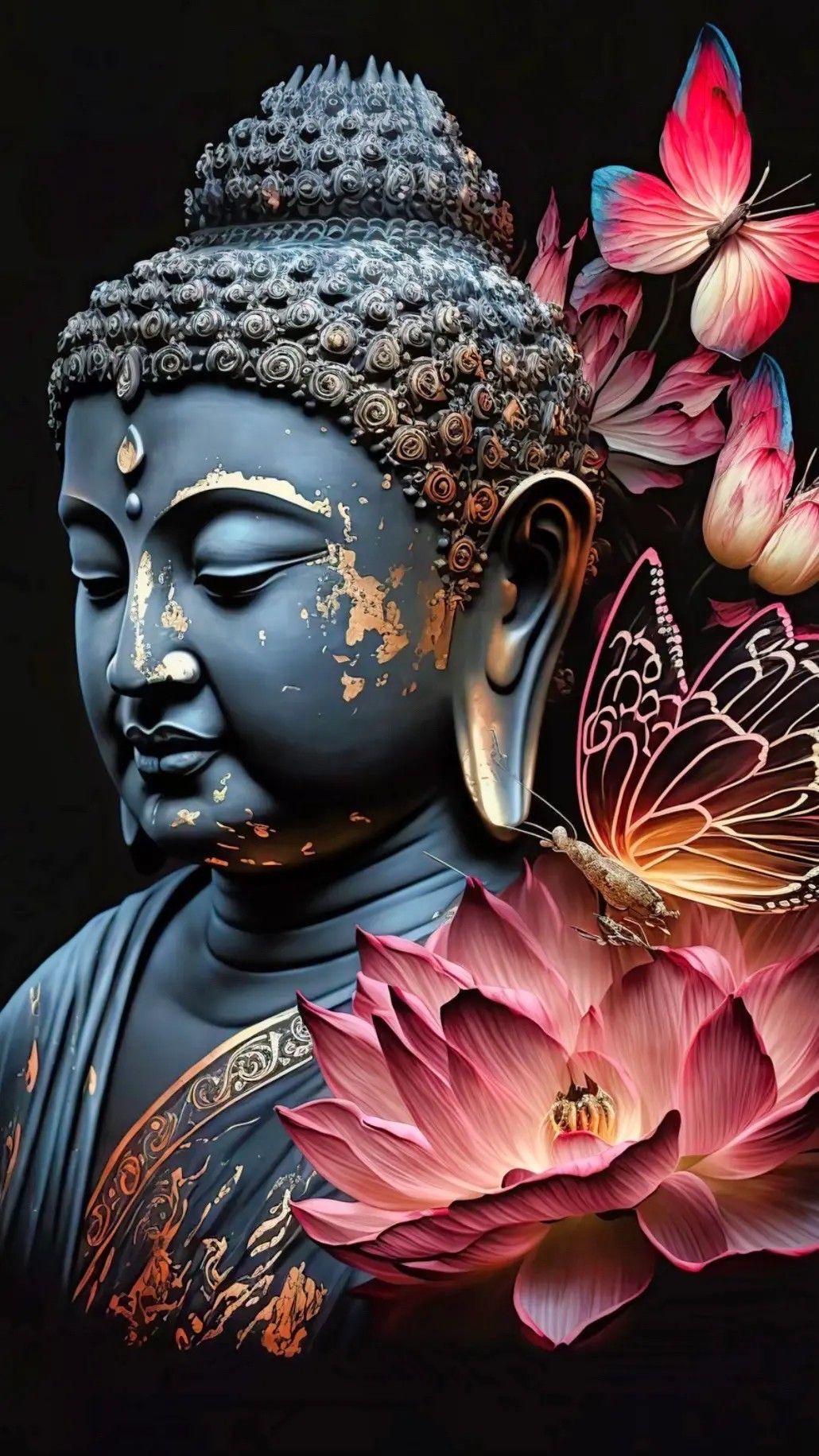 Buddha with lotuses and butterflies