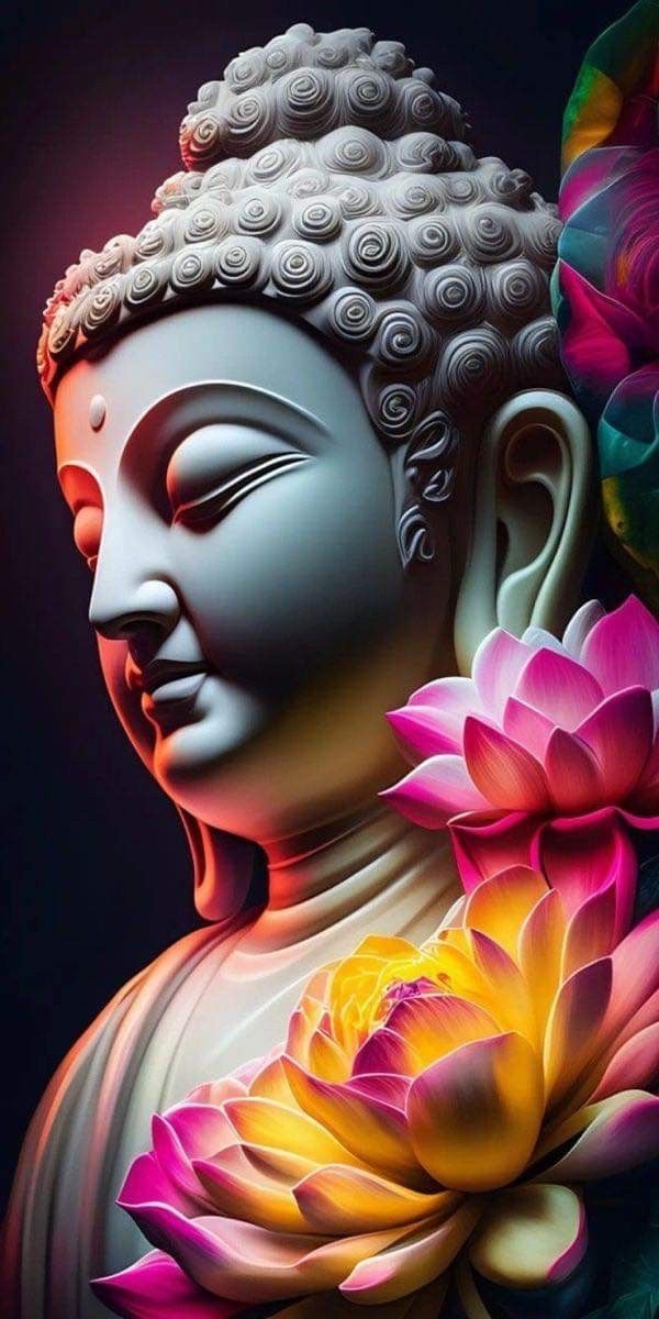Buddha with lotus flowers serene portrait