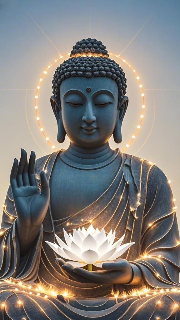 Buddha statue with lotus flower.