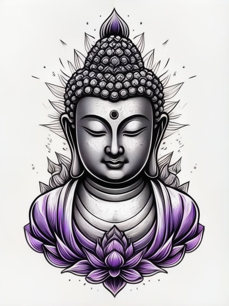 Buddha face peaceful lotus flower