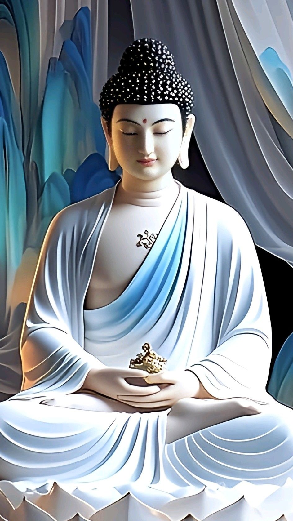 Buddha in meditative pose, peaceful expression