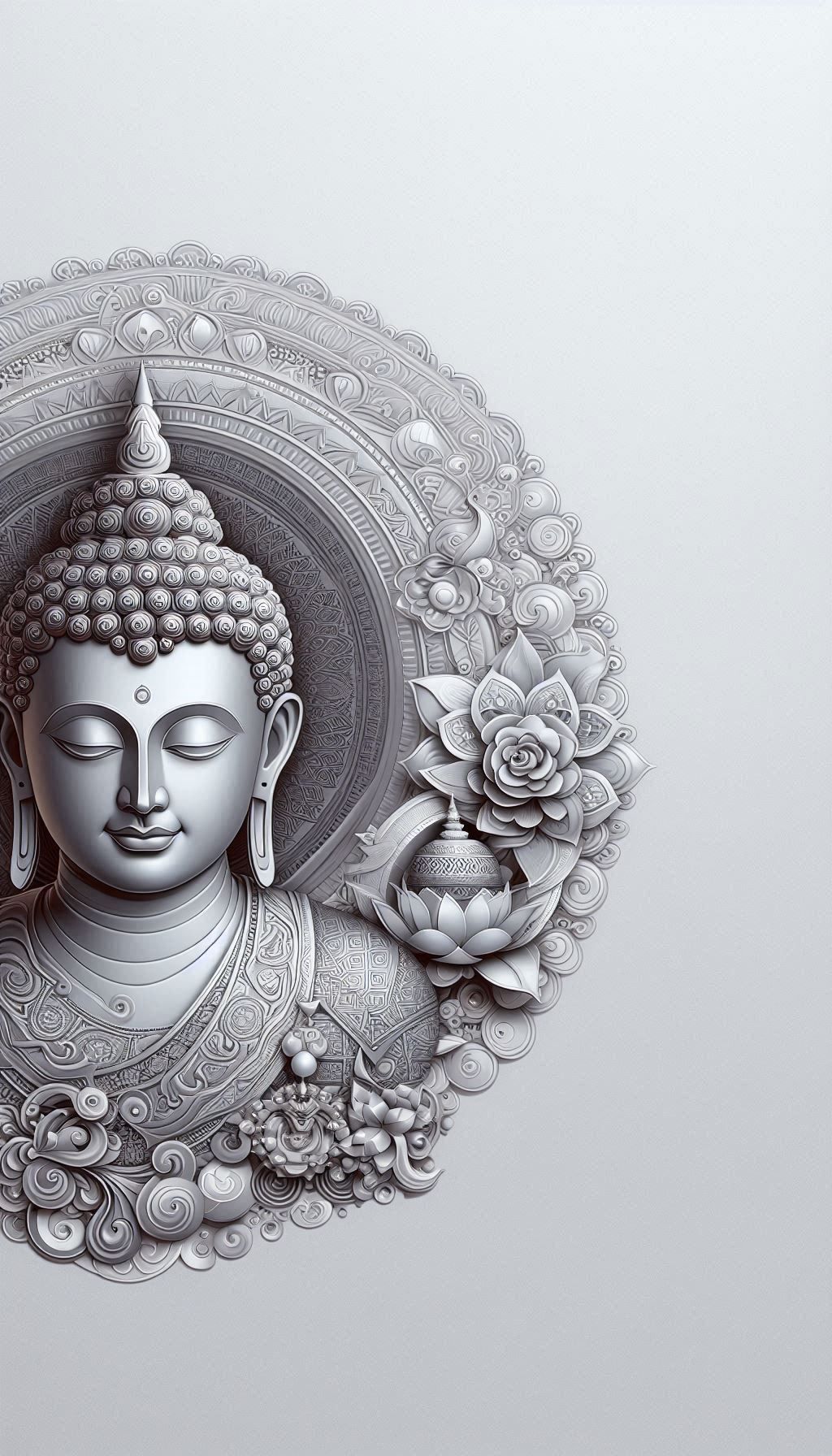 Buddha with lotus flower and mandala.