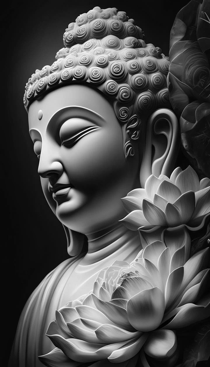 Peaceful Buddha face with lotus flower
